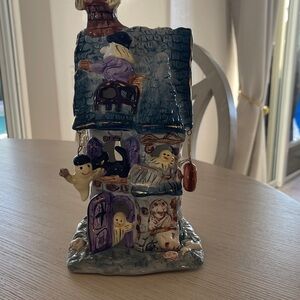 Ceramic Haunted House Halloween Candle Holder.